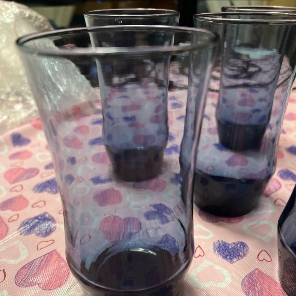 6 vintage smokey blue Libby  tumblers